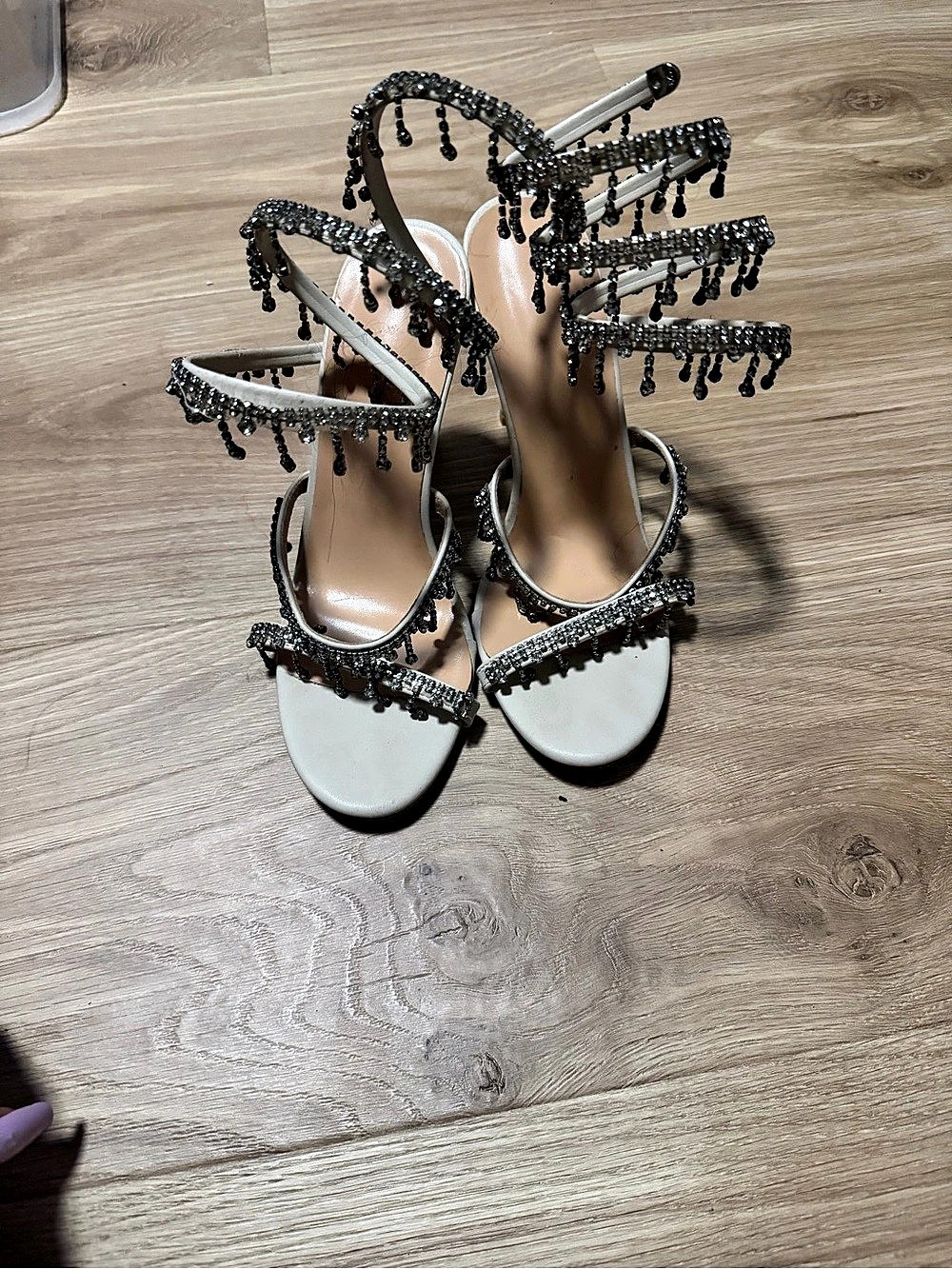 Embellished Heels in White & Silver Like New